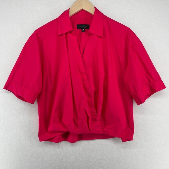 BANANA REPUBLIC Top Womens M Collared Wrap Popover Short Sleeve Blouse Pink - Picture 1 of 13